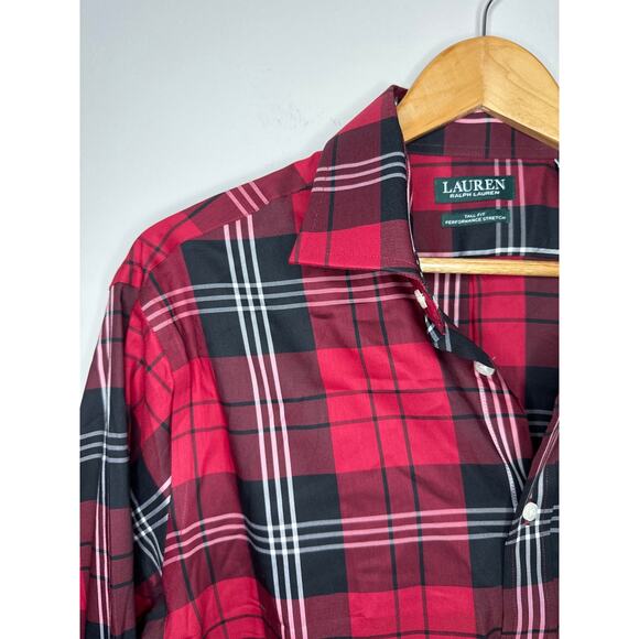 Lauren Ralph Lauren Red Black Plaid Button Down Long Sleeve Size L Dress Shirt - Picture 2 of 7